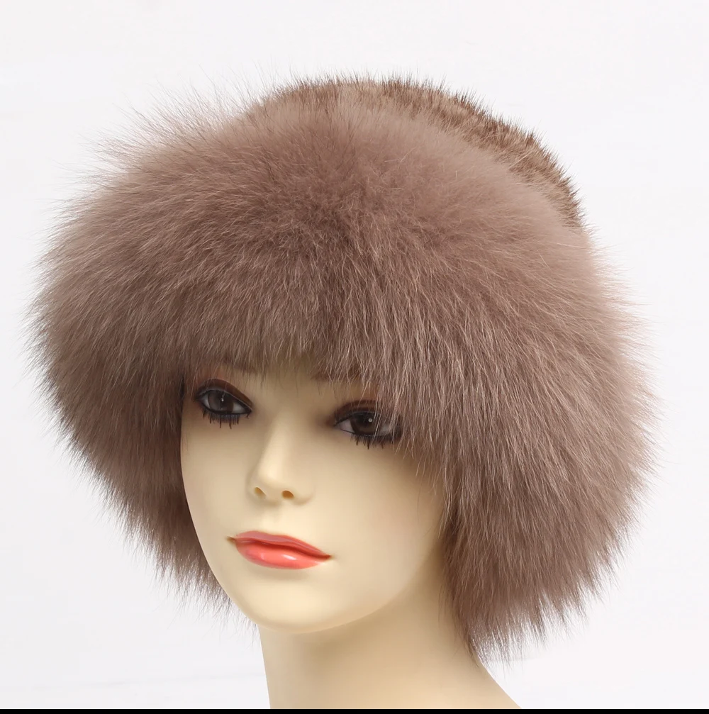Elegant Real Mink Fur Hats Women Warm Natural Fox Fur Hat Lady Knitted Luxury Real Mink Fur&Fox Fur Cap Fashion Fur Cap