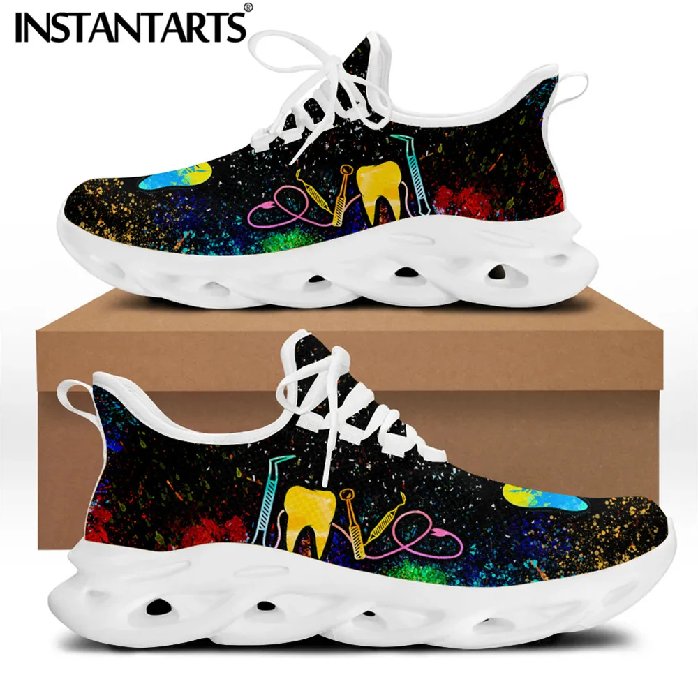 

INSTANTARTS Casual Women Dental Shoes Funny Tooth Dentist Brand Design Ladies Sneakers Breathable Lace Up Flats Footwear Mujer