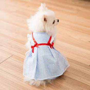 

Dog Plaid Pleated skirt summer thin breathable two-legged clothes cat Princess dress small dog cat pet fluffy skirt
