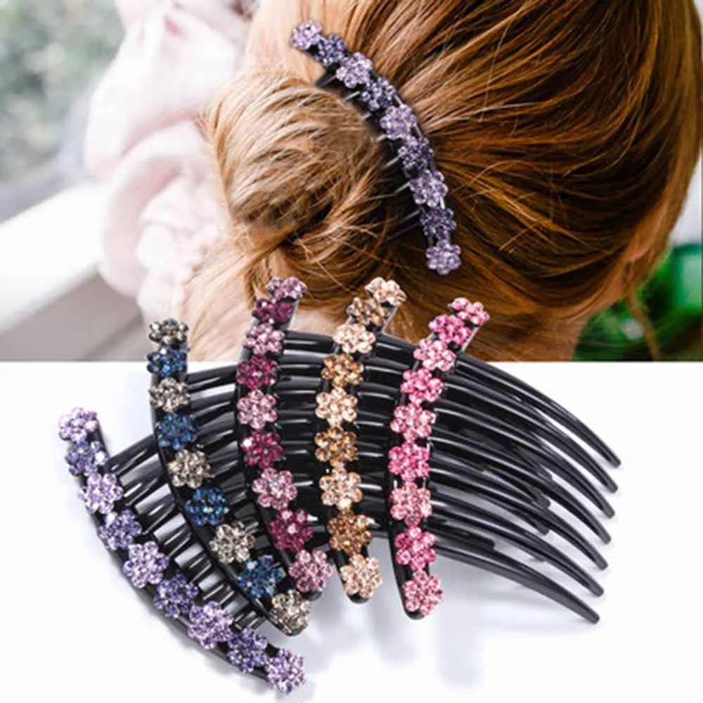 Vintage Flower Rhinestone Hairpins Hair Comb Fashion Hair Maker Bun