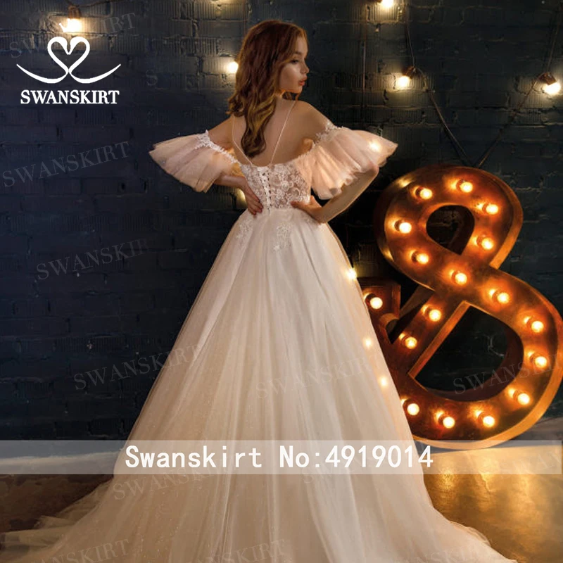 Бохо аппликации свадебное платье Swanskirt M127 шикарный тюль кружева до линии спинки Иллюзия принцесса свадебное платье Vestido de novia