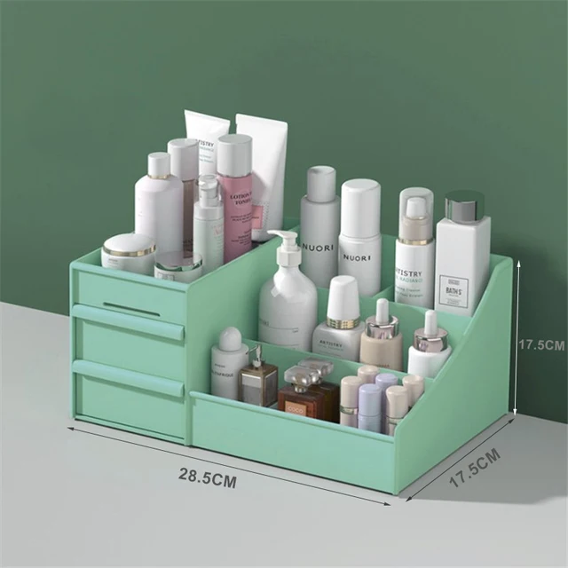 Large Capacity Cosmetic Storage Box Makeup Desktop Jewelry Nail Polish Lipstick Rangement Container Desktop Drawer Organizer GREEN