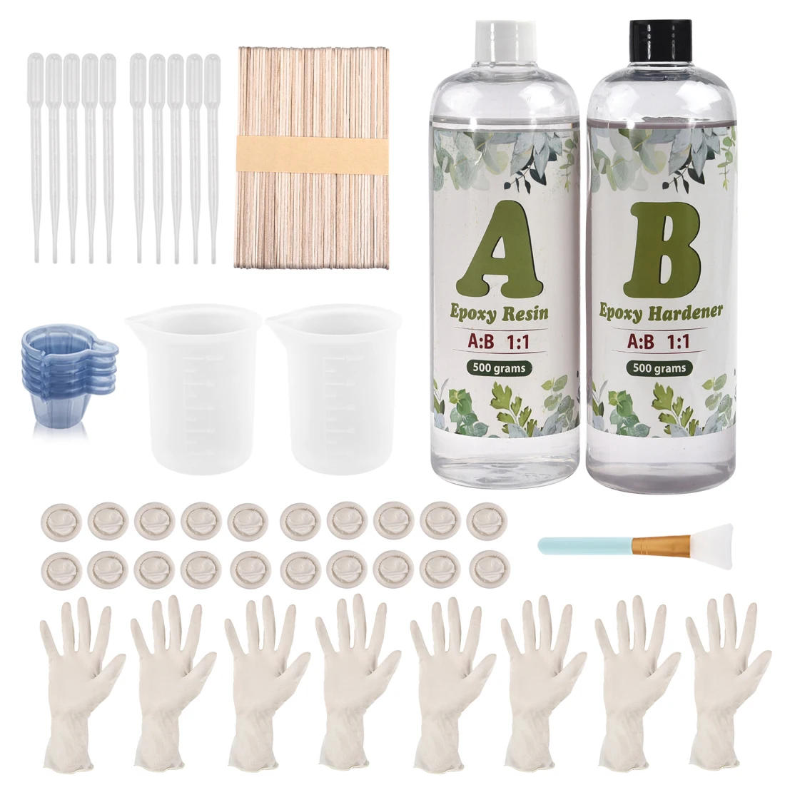 SUPER DEALS! 1000g 1:1 AB Epoxy Resin Glue With Tools Kit Set Measuring Cups Gloves Silicone Brush For DIY Jewelry Making