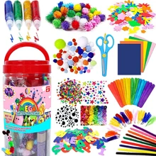 Ensemble de bricolage artisanal, tissu feutré coloré en peluche, autocollants pompons yeux papier, jouets éducatifs pour enfants