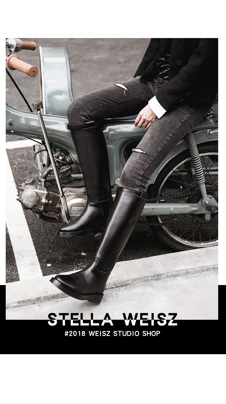 Черные женские сапоги до колена из натуральной кожи новые женские сапоги на толстой плоской подошве с боковой молнией модные рыцарские сапоги Зимняя обувь