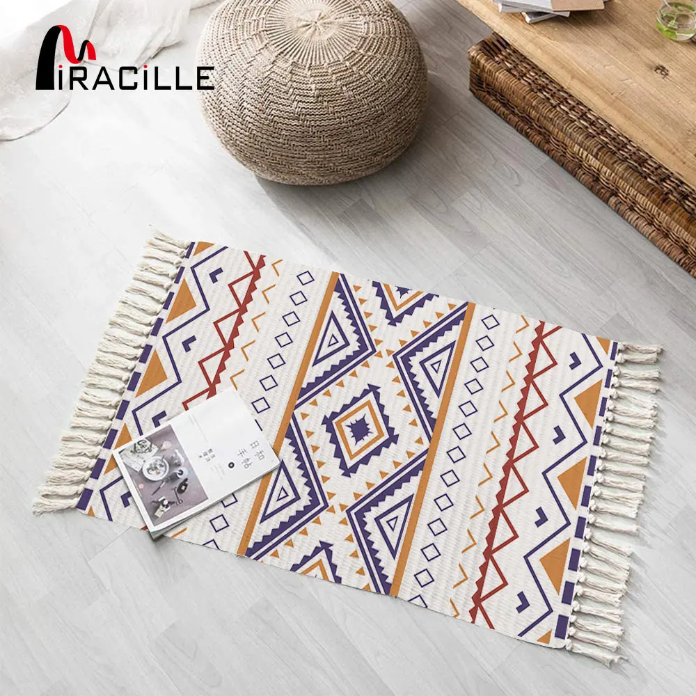 Плетеный коврик Miracille из хлопка и льна с кисточками домашний декоративный
