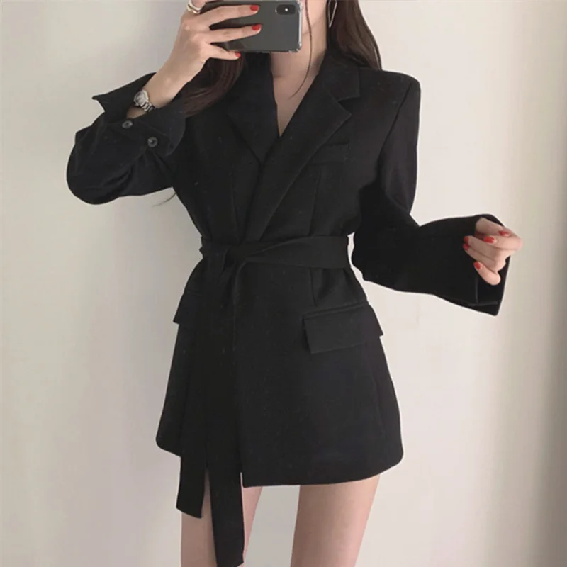 Черный Heydress Женский Осенний Блейзер платье Женский комбинезон для новорожденных с длинными рукавами короткое платье Тонкий деловой Роскошный Блейзер Куртка - Цвет: Черный