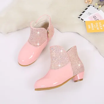 

girls boots warm and velvet cotton shoes new round toe sequined short boots fashion girls low heel princess shoes kids shoes