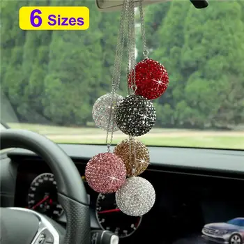 

Auto Car Ornaments Car Rear View Mirror Rhinestones Ball Pendant Hanging Ornament Interior Decor Car Styling nterior Accessories