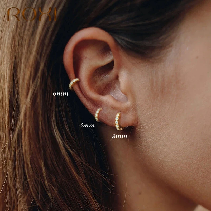 ROXI-Pendientes de aro de plata de ley 925 para mujer y niña, joyería sencilla y pequeña con piedras de zirconia