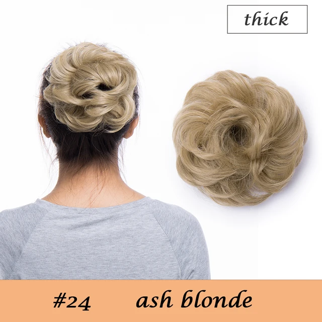 HAIRRO 80g Straight Donut Chignon Hairpieces Synthetic Ombre Elastic Updo Chignon Fluffy Messy Scrunchies Hair Bun For Women ash blonde-38g