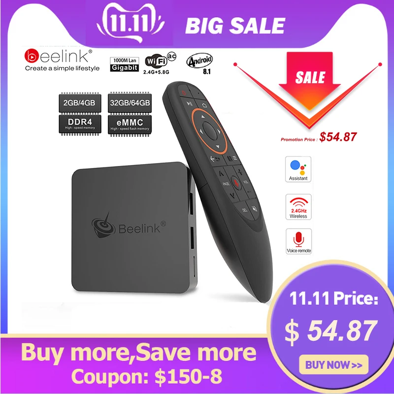 

Beelink GT1 Mini TV Box Android 8.1 Voice Control Amlogic S905X2 TV Box 4GB DDR4 32GB 64G BT4.0 Dual Wifi HDMI2.0 4K Set-Top Box