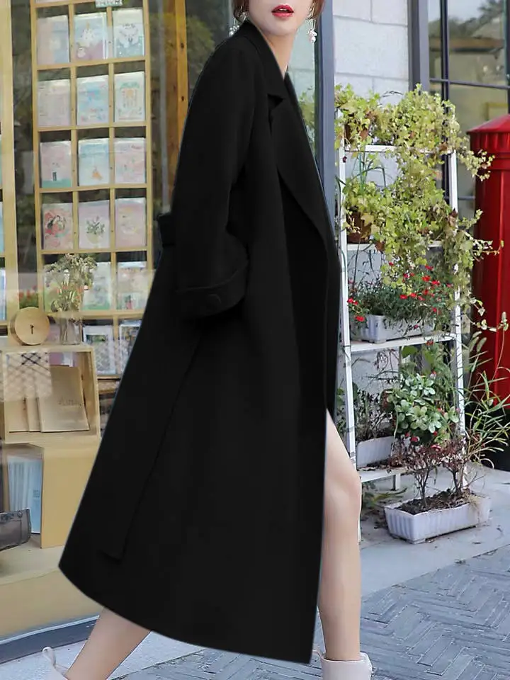 Heydress зимнее однотонное женское двухстороннее шерстяное пальто с поясом и отложным воротником элегантное женское пальто А-силуэта