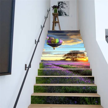 

PVC wallpaper hot air balloon lavender simple 13 pieces of DIY stair stickers, step stickers, wall stickers