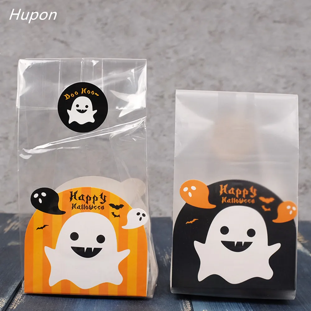 

100pcs Plastic Packaging Bags Pouch Frosted Clear Cookie Bag with Sealing Sticker Halloween Decorations Bakery Gift Packing Box