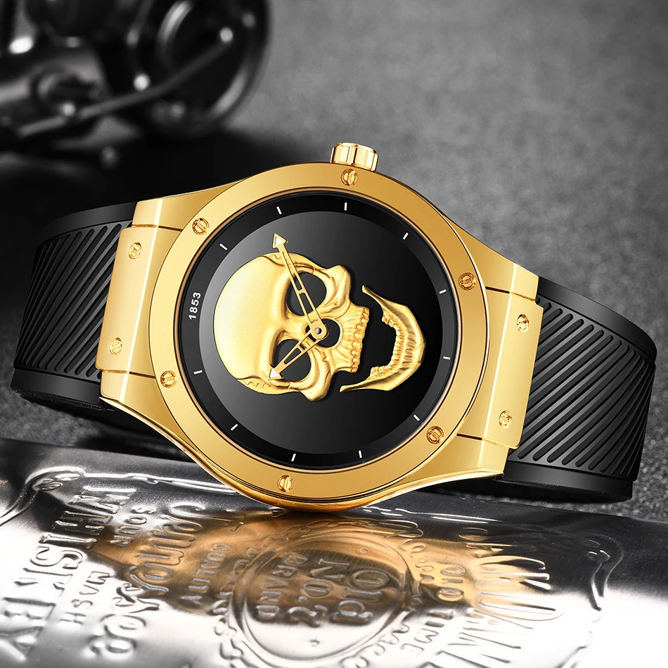 Мужские часы с 3D черепом, LIGE, Лидирующий бренд, кварцевые Силиконовые часы, мужские Модные Бизнес водонепроницаемые креативные часы