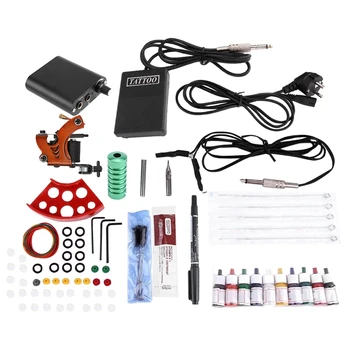 

Complete Tattoo Kits Professional Machine Power Pedal 10 Color Ink Sets Nutrition Disposable Needle Gripping Tip Eu Plug