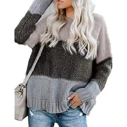 Свободный сшитый осенне-зимний Повседневный Однотонный женский свитер для путешествий, теплый свитер с длинным рукавом для покупок