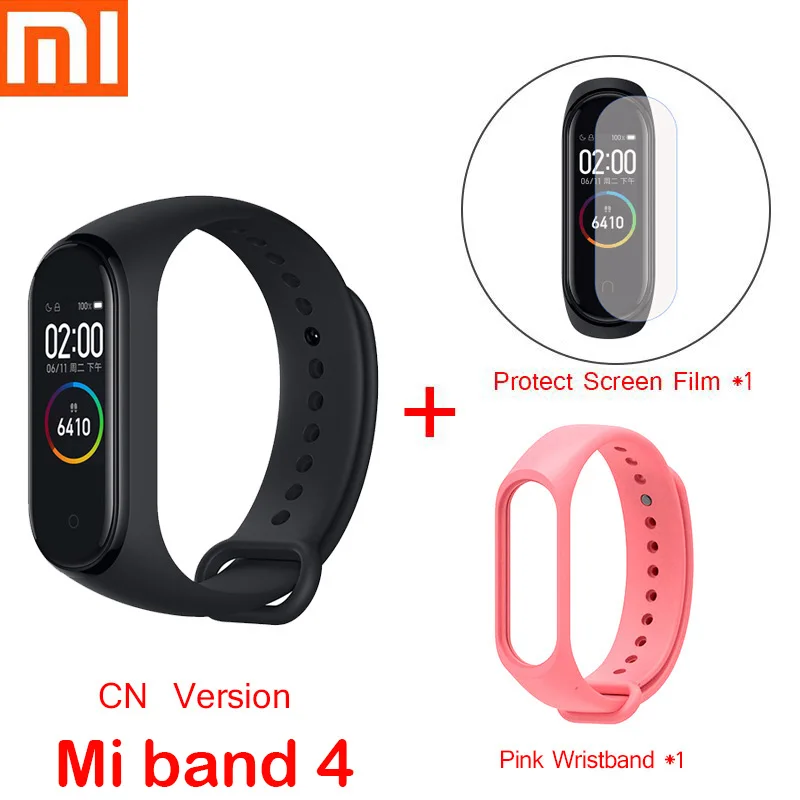 mi band 4 add strap Бренд, Xiaomi mi, 4 браслета, Xiaomi mi, 3, пульсометр, фитнес-экран, Bluetooth 5,0, смарт, mi Band 4, для IOS, Android - Цвет: mi band 4 add strap