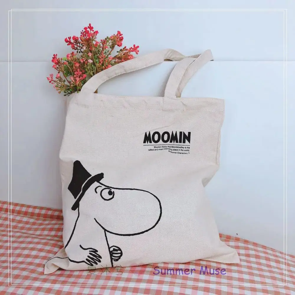 

Moomin Muumi 2019 new fashion bag cartoon white canvas bag light cute print 37cm*38cm canvas bag purse muumi hand bag