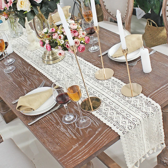 Chemin de Table en macramé avec pompons, élégant, en dentelle, pour  décoration de Table de réception de mariage rustique et Chic - AliExpress