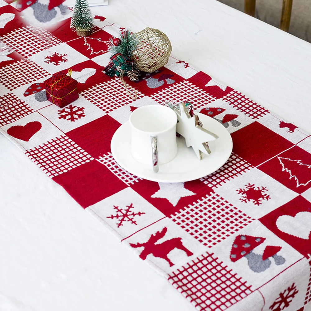 1pc 170x35cm Christmas Linen Tablecloth Cover Home Textile Hotel Restaurant New Year Dining Bar Kitchen Decoration