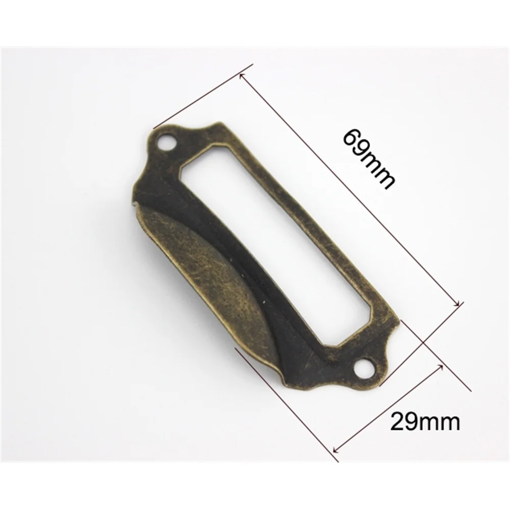 

69*29mm Hardware Shelf Drawer Handle Label Frame Pull Antique Bronze Tag Sign Name Card Holder Red Antique Copper Bronze Metal