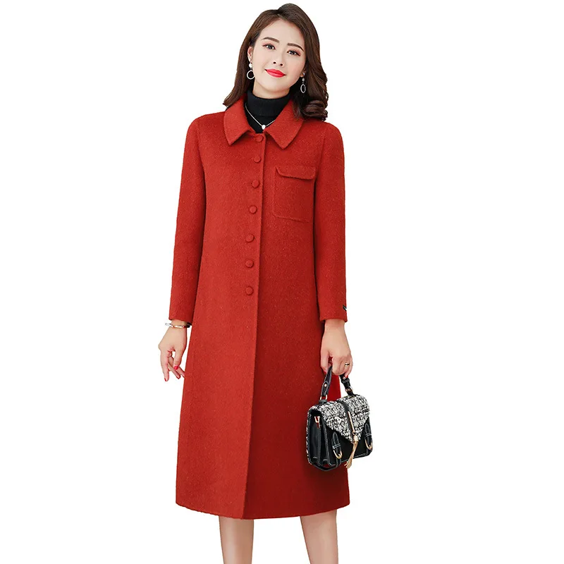 Kpop Женская одежда, зимнее шерстяное пальто, высококачественное Женское пальто, элегантное двухстороннее бархатное пальто, длинное красное пальто размера плюс, Женское пальто