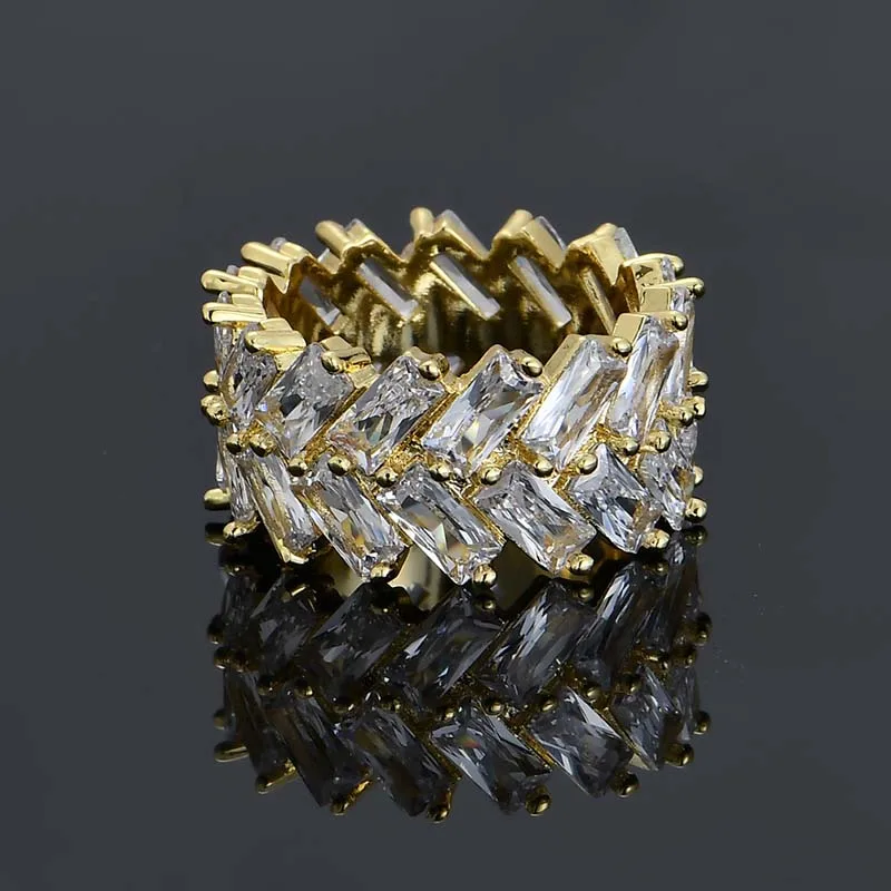 MISSFOX Bling прямоугольное кольцо в стиле хип хоп с бриллиантами Классические