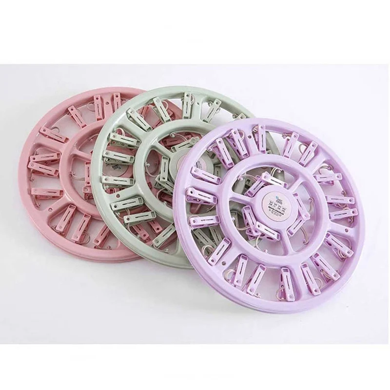 Household Multi-functional Plastic Underwear Drying Rack Round Socks Clip Windproof 24 Clips Drying Rack Hangers Clothespin
