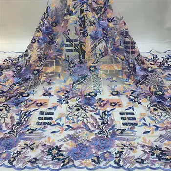 

High-end African dry Sequins Lace Fabric 2020 High Quality net Lace embroidery Nigerian Tulle Lace Fabrics for dress party