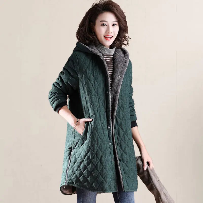 New Winter Parkas Women Jacket Plus Size 4XL Hoodies Female Warm Plus Velvet Thicken Casual Warm Coats Ladies Clothes f2143 - Color: green