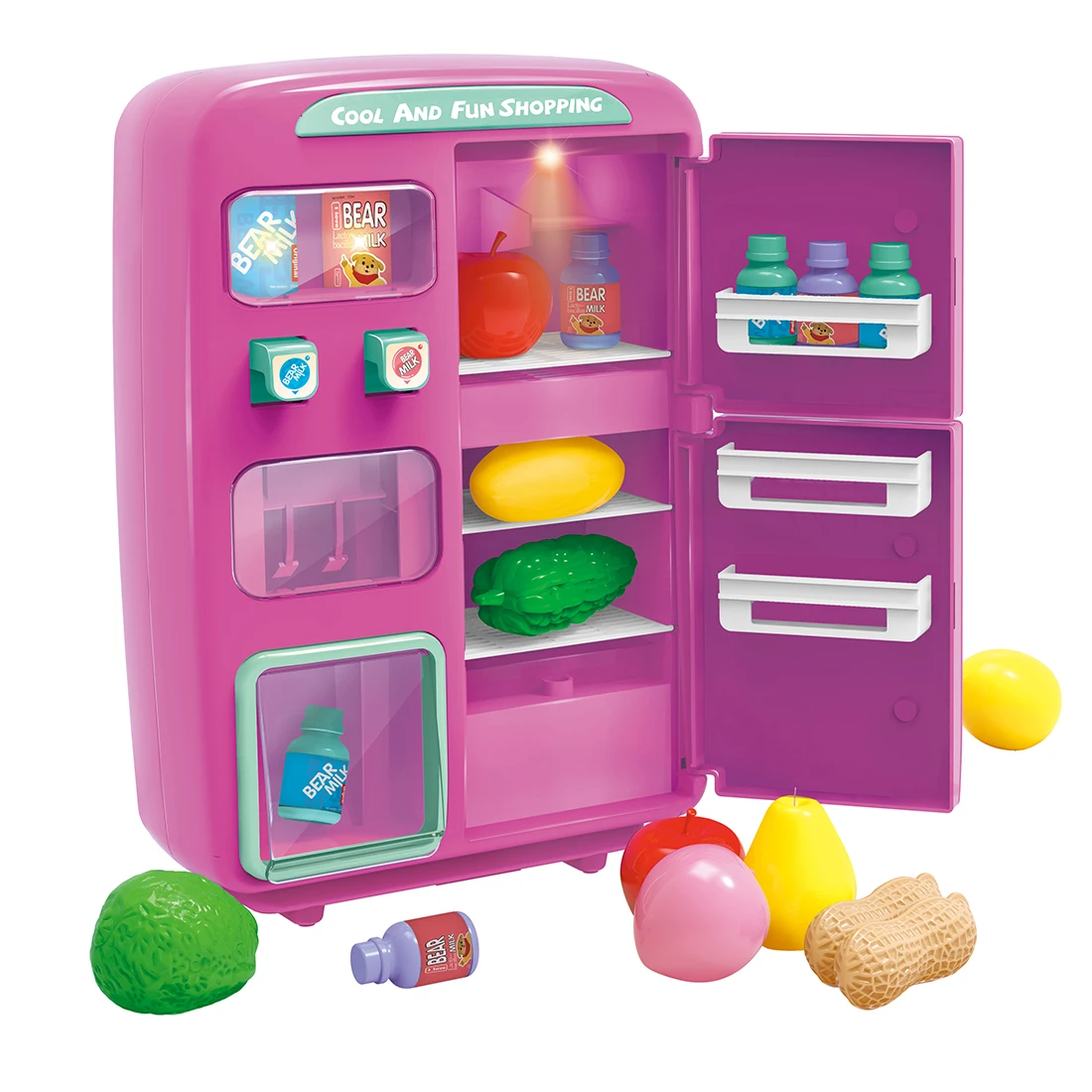 

Electric Simulation Mini Toy Refrigerator with Play Food Set Vending Machine Play House Toy with Lighting Ringing