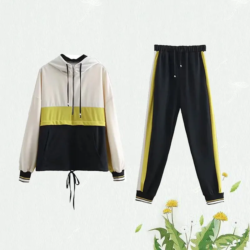 

Women Joggers Two Piece Set 2019 Spring-Autumn Patchwork Hoodies Set Oversize Ladies Sweatshirts Set Street-wear Girls tops set