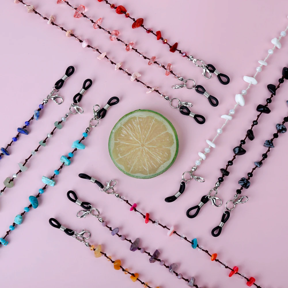 Böhmische bunte Perlen Brillenkette Mode Persönlichkeit Kies natürlicher Halbedelstein Lesesonnenbrille Riemen Halsseil – Detail 4