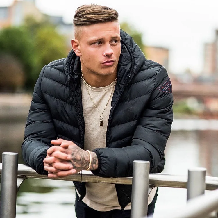 Winter Men's Hooded Full Zip Warm Cotton Sports Bomber Jackets Muscle Fit Fashionable Tide Casual Coat