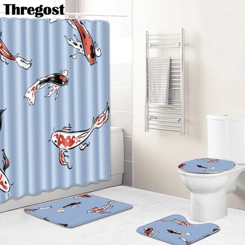 

Thregost Europe Toilet Floor Mat Washing Machine Mats Warm Bathroom Carpet Geometric Print Water Absorption Rug Bathroom Curtain
