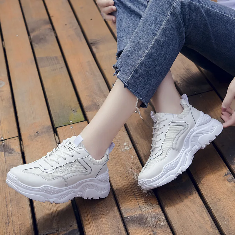 

2019 Spring And Autumn Platform Heel Lace-up Mixed Colors Shoes Women's Mesh Breathable Athletic Shoes Student WOMEN'S Casual Sh
