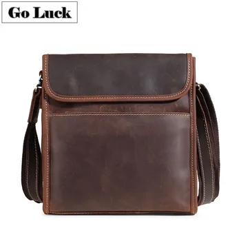 

GO-LUCK Brand Crazy Horse Genuine Leather Men Crossbody Shoulder Bag Men's Cowhide Messenger Bag Casual Flap Pack For Ipad Mini