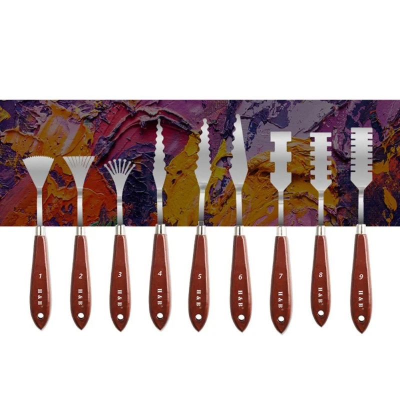 

9PCS Stainless Steel Painting Palette Knife Set With Wooden Handle Gouache Paint Palette Knife For Oli Canvas Painting