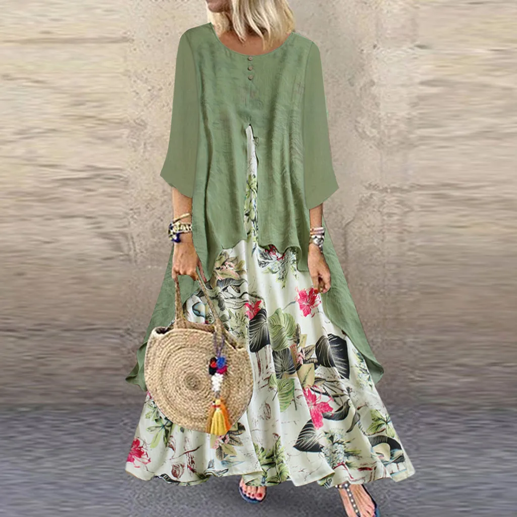 MISSOMO Длинные Maxi dress vestidos Для женщин платье Винтаж, с рисунком, из кусков, с О-образным вырезом с рукавом три четверти плюс Размеры Для женщин vestidos ropa mujer 9