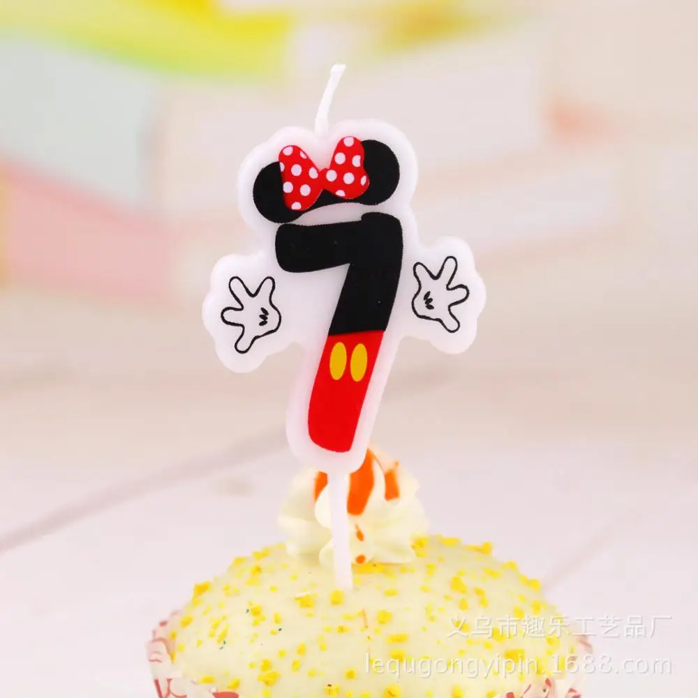 Minnie 7 1 шт. свечи в виде Микки Мауса, юбилейный торт, цифры, От 0 до 9 лет, с днем рождения, Мультяшные свечи, плавающие свечи, вечерние украшения - Цвет: Minnie 7