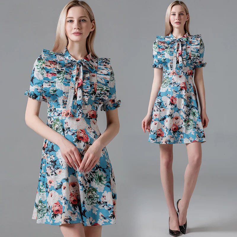 Женское платье с цветочным принтом Simgent Летнее мини рюшами бантом и Vestidos Jurkjes Zomer