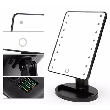 

LED Light Press Screen 1X Magnifier Makeup Mirror Desktop Countertop Bright Adjustable USB Cable Or Battery Use