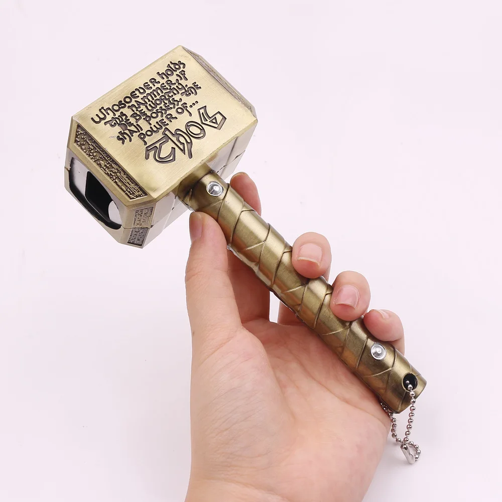 Мстители Endgame Mjolnir Тор молот косплей медведь откупориватель бутылок реквизит металлический многофункциональный Mjolnir творческие открывалки с длинной ручкой - Цвет: Gold