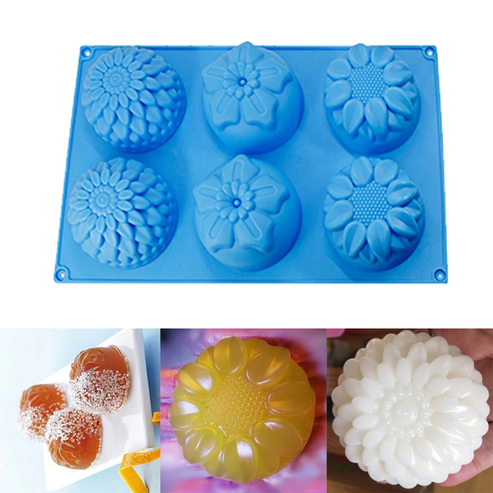 6 Cavity Flower Shaped Silicone DIY Handmade Soap Candle Cake Mold 6Holes