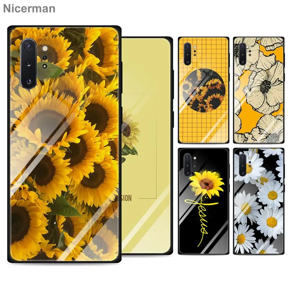 

Yellow Flowers Sunflower Glossy Tempered Glass Cases for Samsung Galaxy S10 S8 S9 Plus S10e Note 9 10 Plus A50 A30 Cover Coque