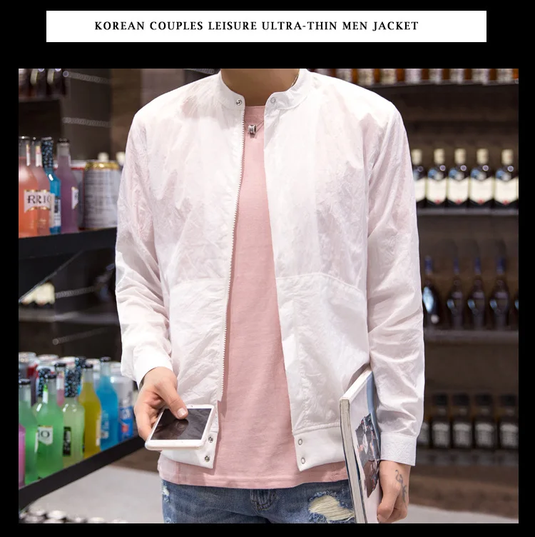 Лето г. тонкие Для мужчин сплошной Цвет Slim Fit спортивное пальто щит от ветра; пальто в японском стиле модная куртка Для Мужчин's