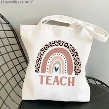 

Women Shopper bag Boho Rainbow Teacher Kawaii Bag Harajuku Shopping Canvas Shopper Bag girl handbag gift Tote Shoulder Lady Bag