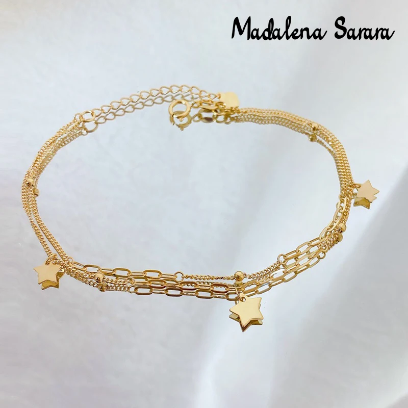 

MADALENA SARARA 18k Gold Women Bracelet Multi-Rows Star Style Handmade Adjustable High Quality Chain Au750 Yellow Gold